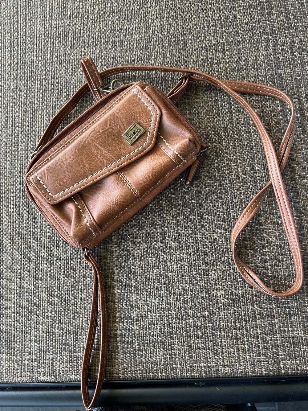 b.o.c. Tan Vinyl Crossbody Phone Bag with Front Flap